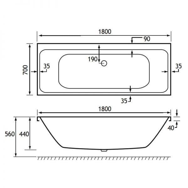 Eastbrook Malin 1800 x 700 Double Ended Bath #2