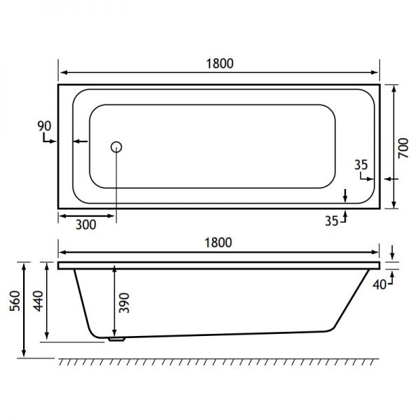 Eastbrook Beauforte Reinforced Malin 1800 x 700 Single Ended Bath #2