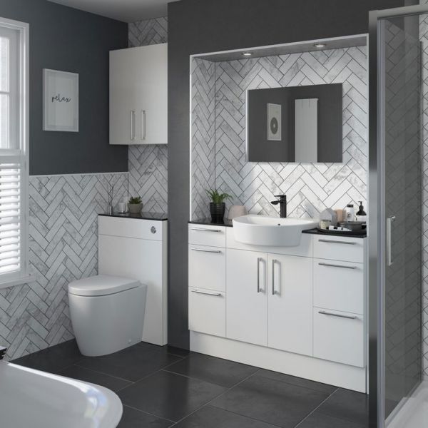 Moods Avonwick 1800 White Gloss Two Door Tall Bathroom Storage Unit #2