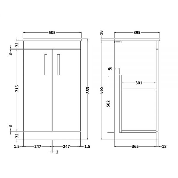 Nuie Athena Gloss White Floor Standing 500mm Cabinet and Basin 2 ATH006B #2