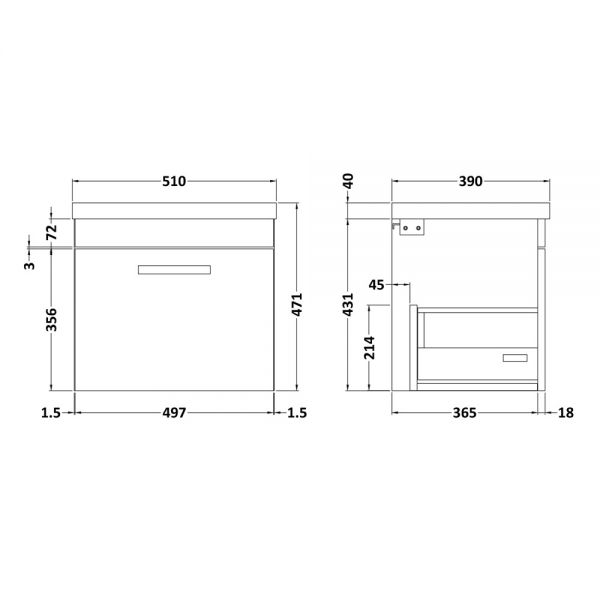 Nuie Athena Gloss White Wall Hung 500mm Cabinet and Basin 1 ATH013A #2