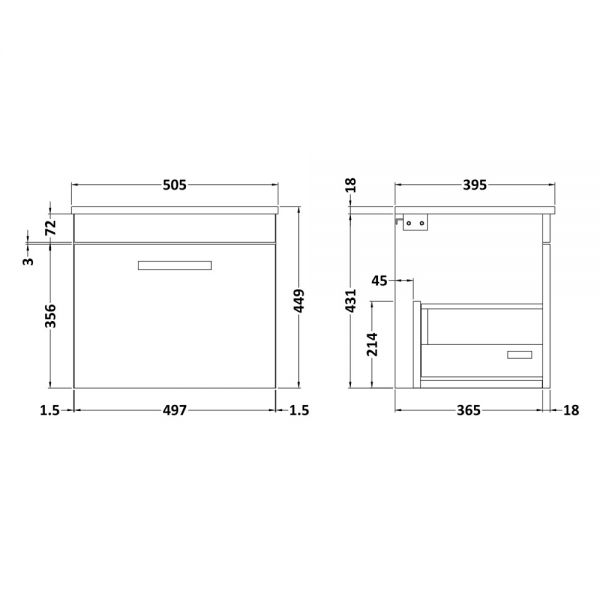 Nuie Athena Gloss White Wall Hung 500mm Cabinet and Basin 2 ATH013B #2