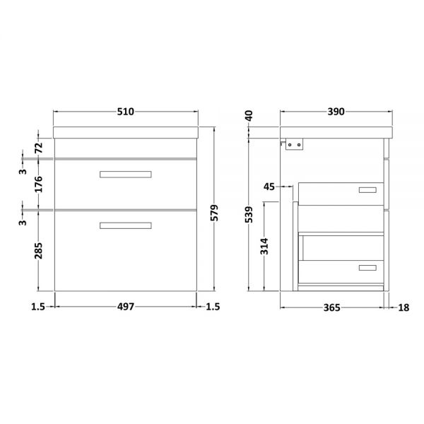 Nuie Athena Gloss White Wall Hung 500mm Cabinet and Basin 1 ATH020A #2