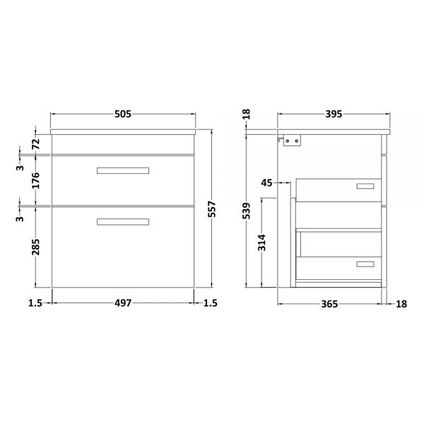 Nuie Athena Gloss White Wall Hung 500mm Cabinet and Basin 2 ATH020B #2