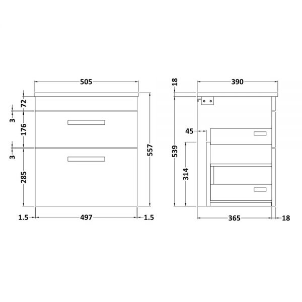 Nuie Athena Gloss White Wall Hung 500mm Cabinet and Worktop ATH020W #2
