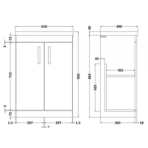 Nuie Athena Gloss White Floor Standing 600mm Cabinet and Basin 1 ATH027A #2