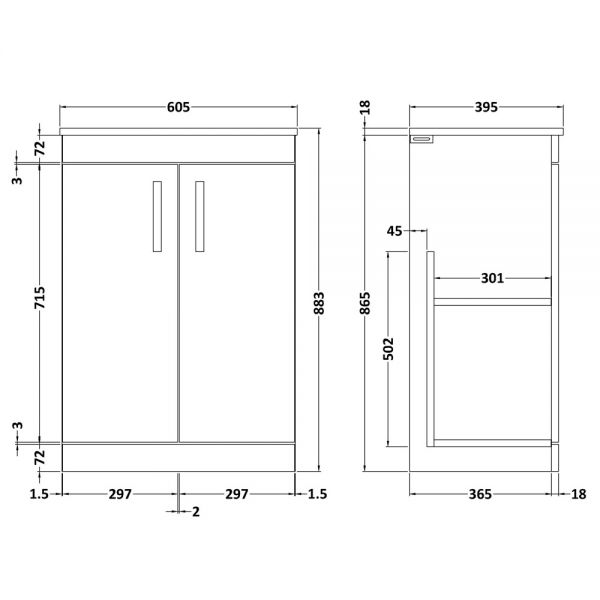 Nuie Athena Gloss White Floor Standing 600mm Cabinet and Basin 2 ATH027B #2