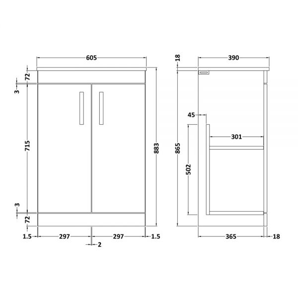 Nuie Athena Gloss White Floor Standing 600mm Cabinet and Worktop ATH027W #2