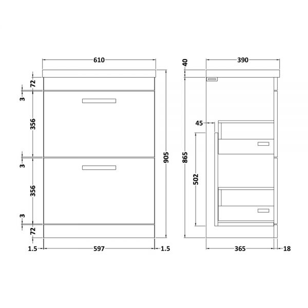 Nuie Athena Gloss White Floor Standing 600mm Cabinet and Basin 1 ATH034A #2