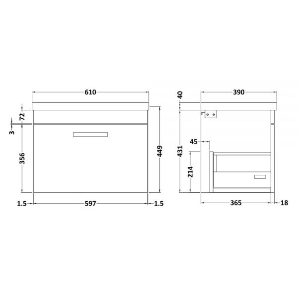 Nuie Athena Gloss White Wall Hung 600mm Cabinet and Basin 1 ATH041A #2