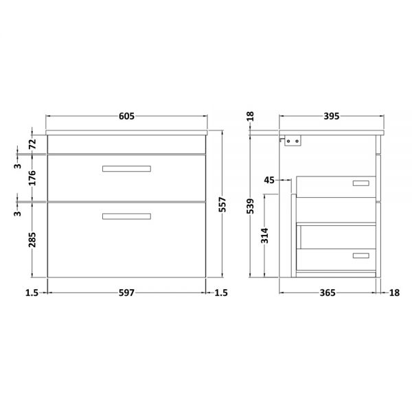 Nuie Athena Gloss White Wall Hung 600mm Cabinet and Basin 2 ATH048B #2