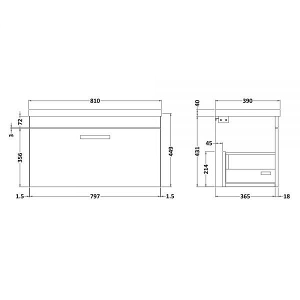 Nuie Athena Gloss White Wall Hung 800mm Cabinet and Basin 1 ATH062A #2