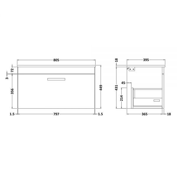 Nuie Athena Gloss White Wall Hung 800mm Cabinet and Basin 2 ATH062B #2