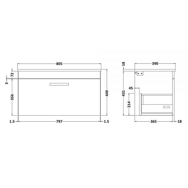 Nuie Athena Gloss White Wall Hung 800mm Cabinet and Worktop ATH062W #2