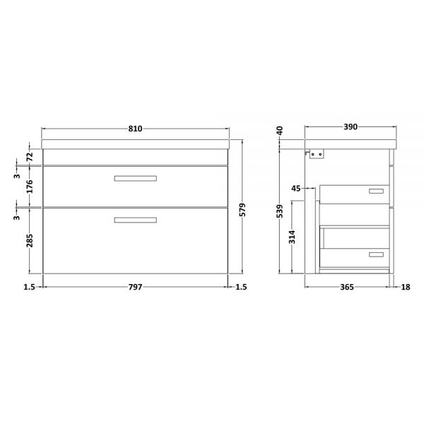 Nuie Athena Gloss White Wall Hung 800mm Cabinet and Basin 1 ATH069A #2