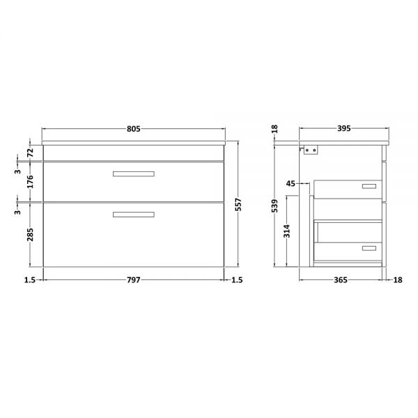 Nuie Athena Gloss White Wall Hung 800mm Cabinet and Basin 2 ATH069B #2
