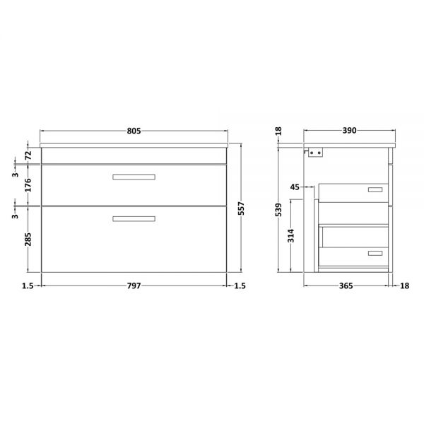Nuie Athena Gloss White Wall Hung 800mm Cabinet and Worktop ATH069W #2