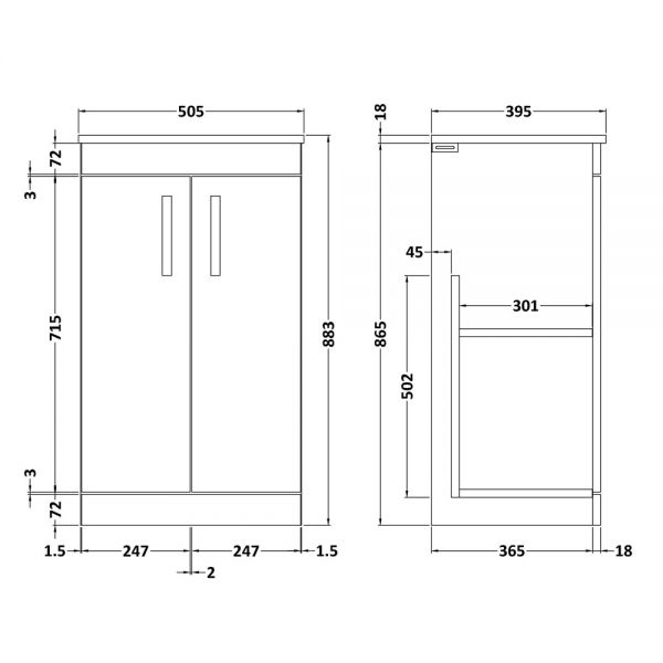 Nuie Athena Gloss Grey Floor Standing 500mm Cabinet And Basin 2 ATH072B #2