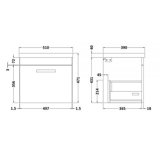 Nuie Athena Gloss Grey Wall Hung 500mm Cabinet And Basin 1 ATH073A #2