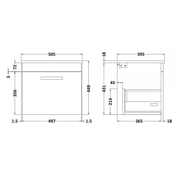 Nuie Athena Gloss Grey Wall Hung 500mm Cabinet And Basin 2 ATH073B #2