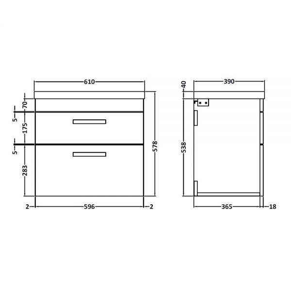 Nuie Athena Gloss Grey Wall Hung 500mm Cabinet And Basin 1 ATH074A #2