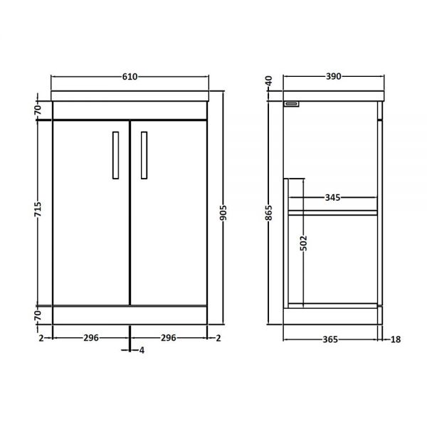 Nuie Athena Gloss Grey Floor Standing 600mm Cabinet And Basin 1 ATH075A #2
