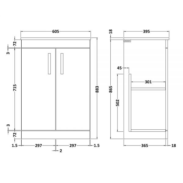 Nuie Athena Gloss Grey Floor Standing 600mm Cabinet And Basin 2 ATH075B #2