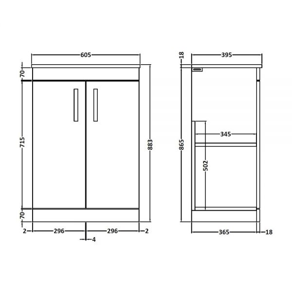 Nuie Athena Gloss Grey Floor Standing 600mm Cabinet And Worktop ATH075W #2