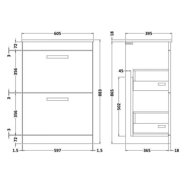 Nuie Athena Gloss Grey Floor Standing 600mm Cabinet And Basin 2 ATH076B #2