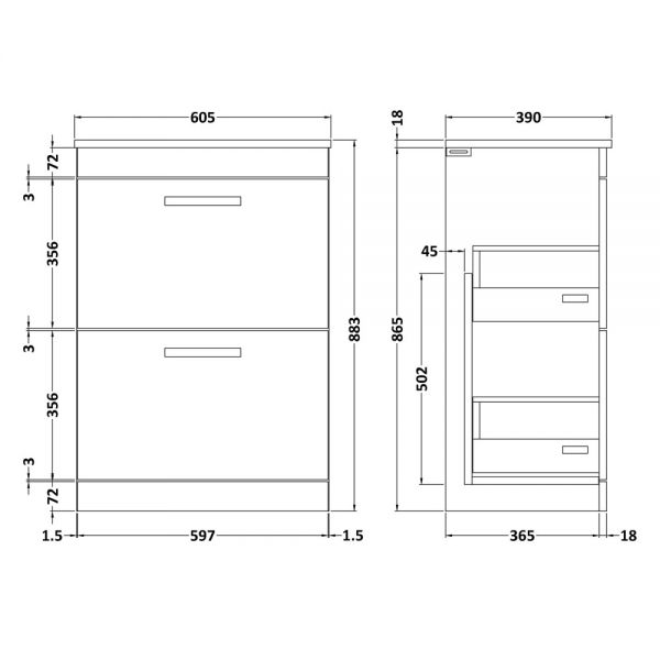Nuie Athena Gloss Grey Floor Standing 600mm Cabinet And Worktop ATH076W #2