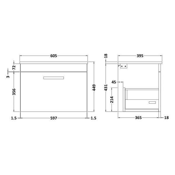 Nuie Athena Gloss Grey Wall Hung 600mm Cabinet And Basin 2 ATH077B #2