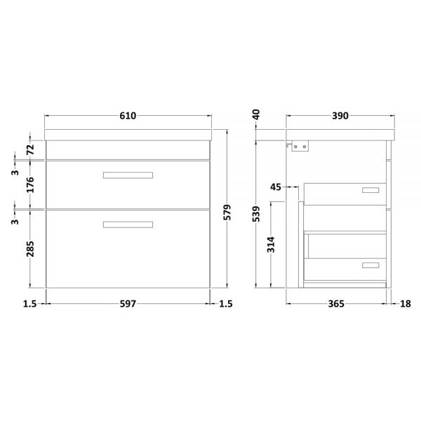Nuie Athena Gloss Grey Wall Hung 600mm Cabinet And Basin 1 ATH078A #2