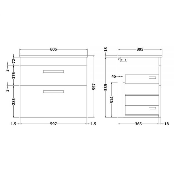 Nuie Athena Gloss Grey Wall Hung 600mm Cabinet And Basin 2 ATH078B #2