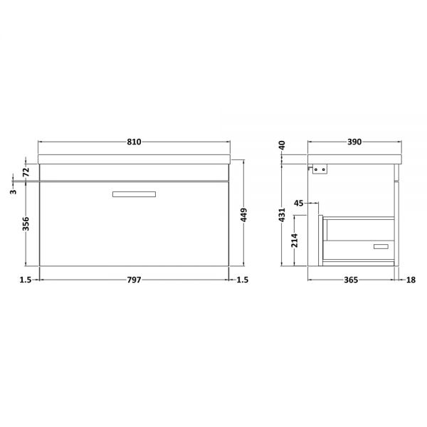 Nuie Athena Gloss Grey Wall Hung 800mm Cabinet And Basin 1 ATH080A #2