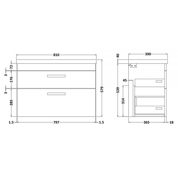 Nuie Athena Gloss Grey Wall Hung 800mm Cabinet And Basin 1 ATH081A #2