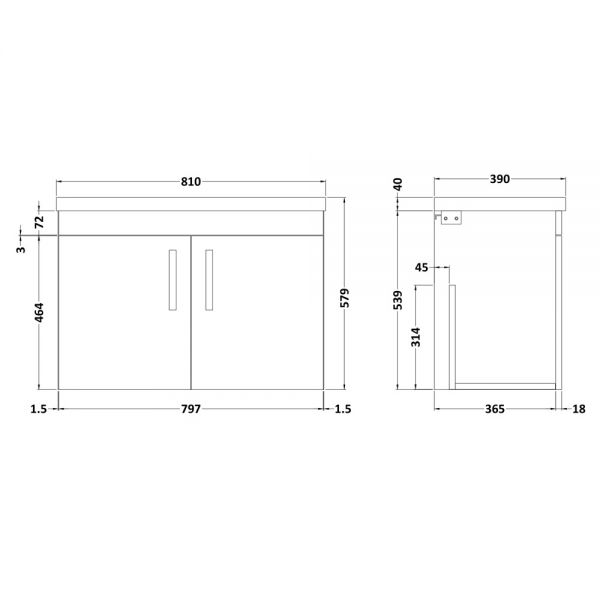 Nuie Athena Gloss Grey Wall Hung 800mm Cabinet And Basin 1 ATH101A #2