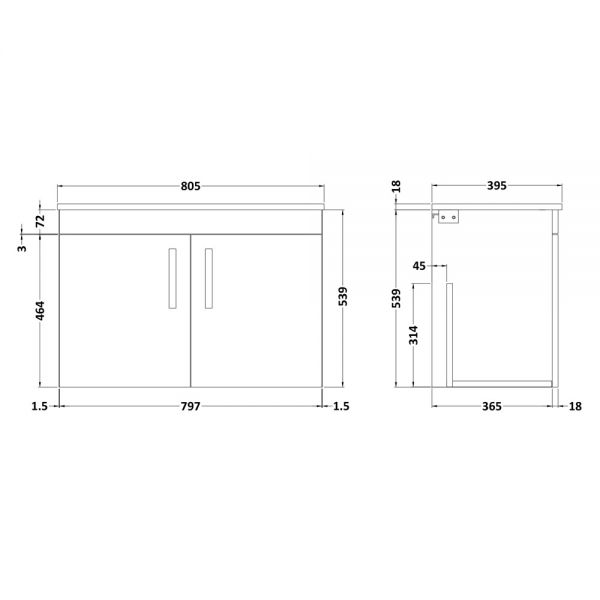 Nuie Athena Gloss Grey Wall Hung 800mm Cabinet And Basin 2 ATH101B #2