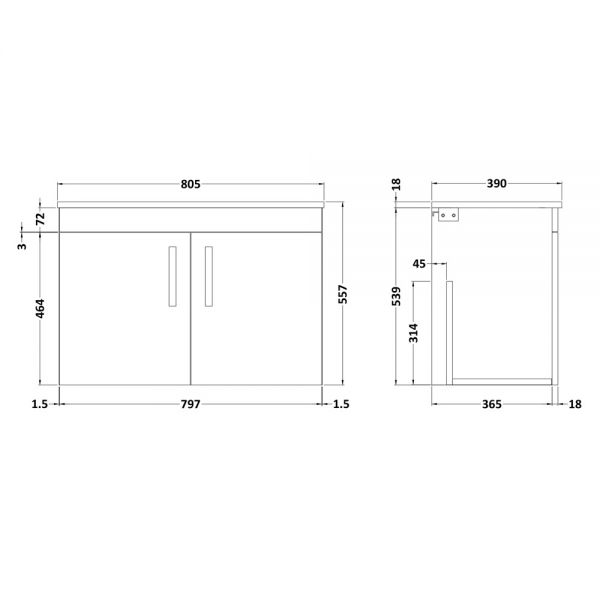 Nuie Athena Gloss White Wall Hung 800mm Cabinet And Worktop ATH102W #2