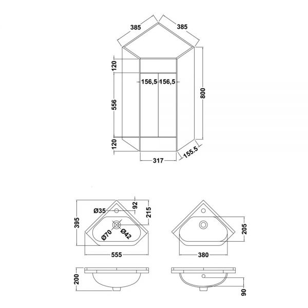 Nuie Mayford 1 Door Corner Cabinet and Basin CU001 #2