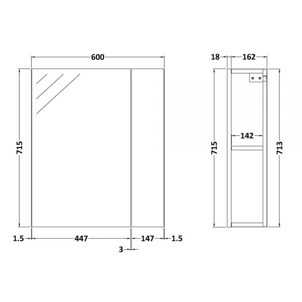 Nuie Athena Gloss Grey 600mm Mirror Unit (75&#47;50) MOC324 #2