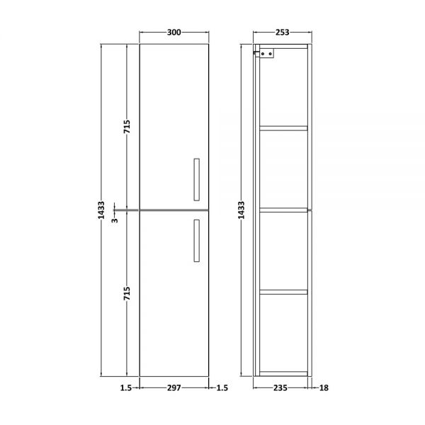 Nuie Athena Gloss White 300mm Tall Unit 2 Door MOE162 #2