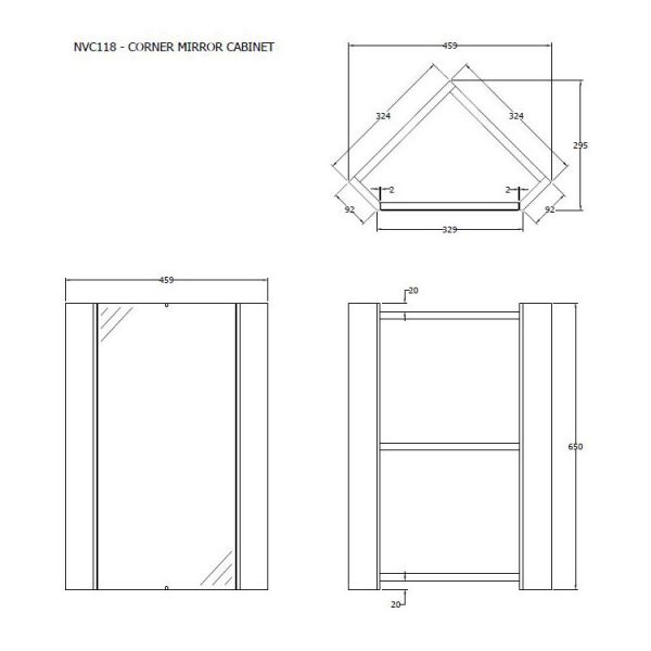 Nuie Mayford Corner Mirror Cabinet NVC118 #2