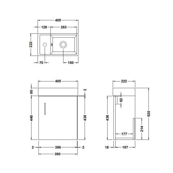 Nuie Cloakroom Wall Hung 400mm Cabinet and Basin NVX182 #2