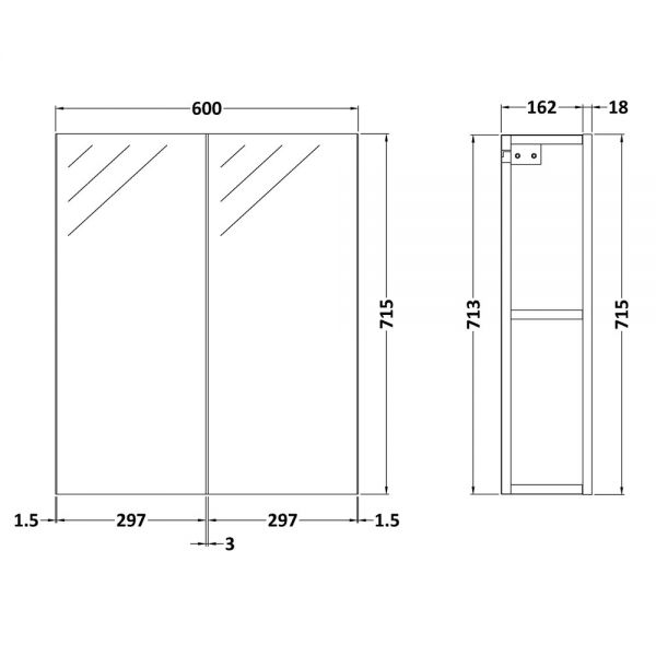 Nuie Gloss White 600mm Mirror Unit 50&#47;50 OFF117 #2