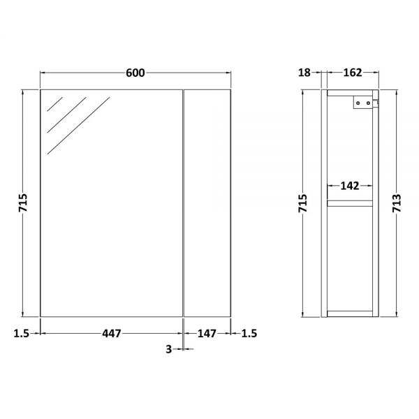 Nuie Gloss White 600mm Mirror Unit 75&#47;25 OFF118 #2