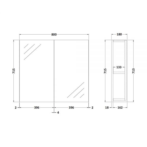 Nuie Athena Gloss Grey 800mm Mirror Unit (50&#47;50) OFF919 #2