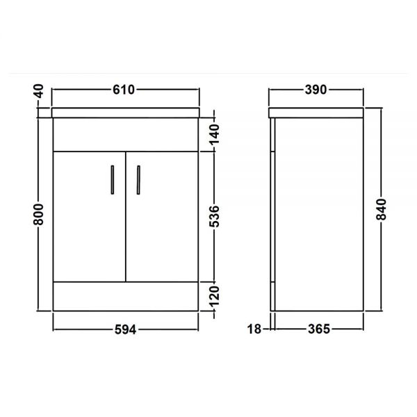 Nuie Eden Floor Standing 600mm Cabinet and Basin 2 VTMW600 #2