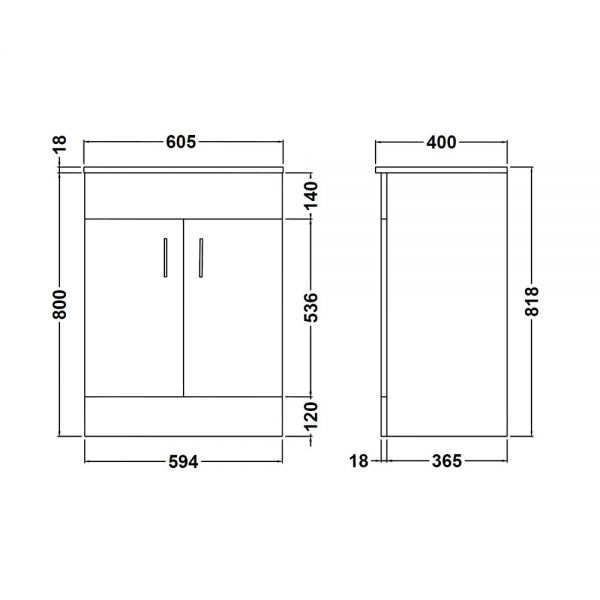 Nuie Eden Floor Standing 600mm Cabinet and Basin 1 VTMW600E #2
