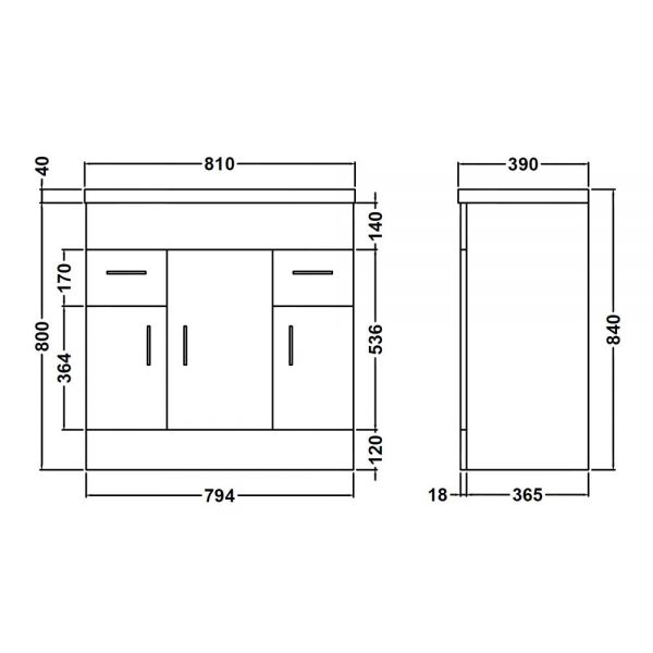 Nuie Eden Floor Standing 800mm Cabinet and Basin 2 VTMW800 #2