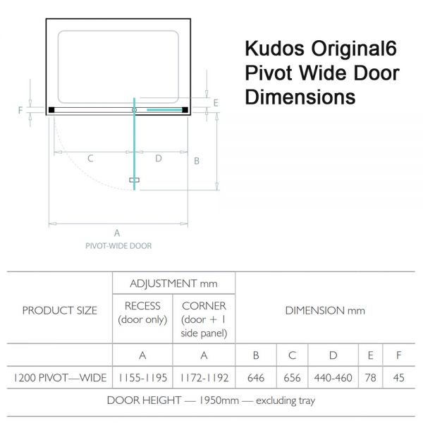 Kudos Original6 1200 Straight Pivot Wide Shower Door KUDOS602015